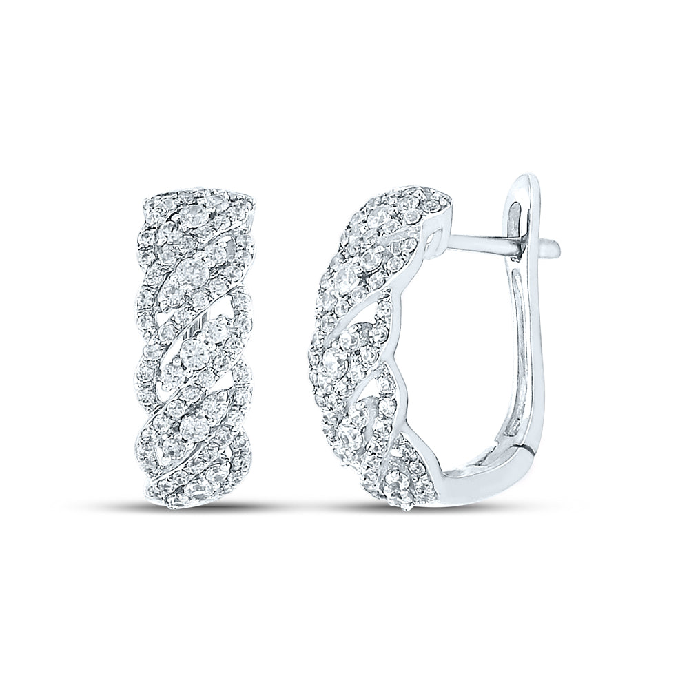 14Kt White Gold Womens Round Diamond Fashion Hoop Earrings 5/8 Cttw (3.14 grams)
