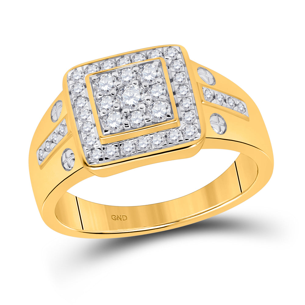 10Kt Yellow Gold Mens Round Diamond Fashion Cluster Ring 3/4 Cttw (6.18 grams)