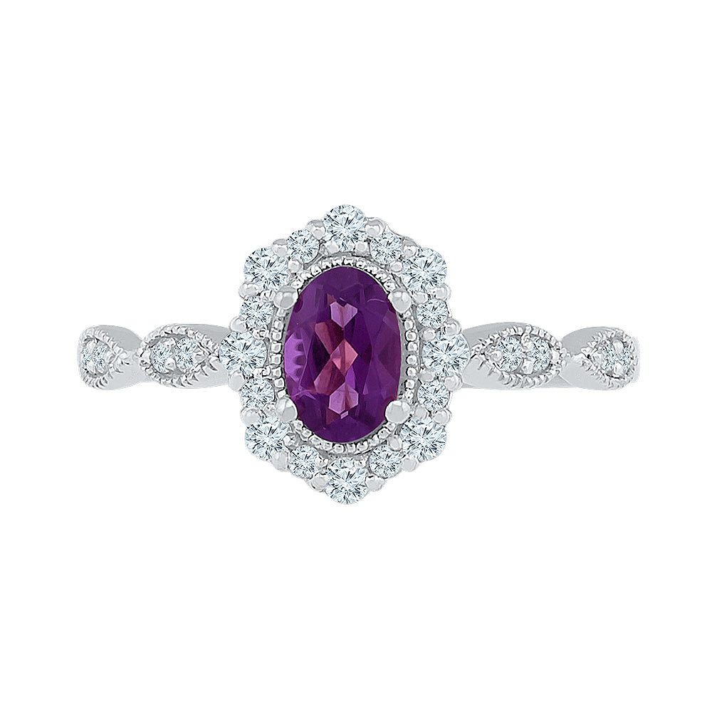 10Kt White Gold 1/2Ctw Amethyst 1/3Ct-Lbws Synthetic Gemstone Ring (1.83 grams)
