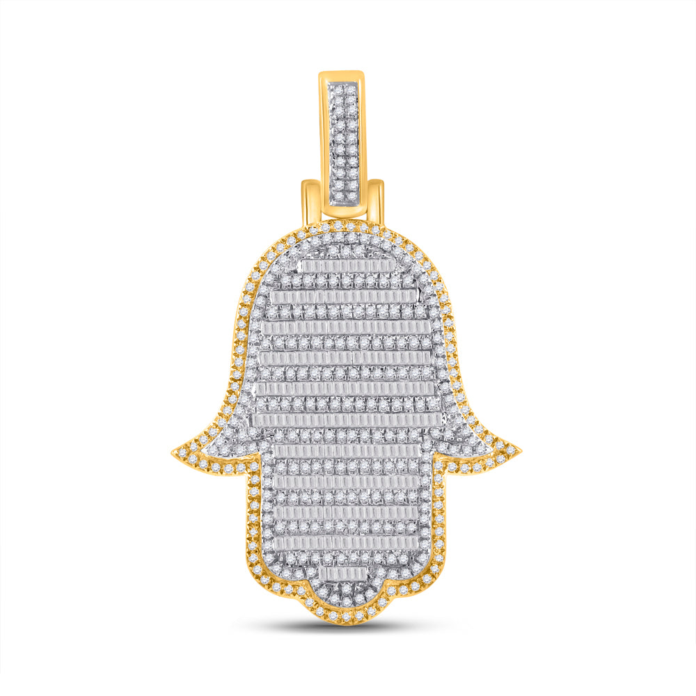 Gold Hamsa Hamsa Charm Pendant 2 Cttw Baguette Natural Diamond Mens (11.54 grams)