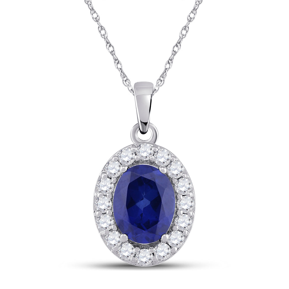 10Kt White Gold 1/12Ctw-Dia 3Ct-Ov-Sapphire Synthetic Gemstone Pendant (2.16 grams)
