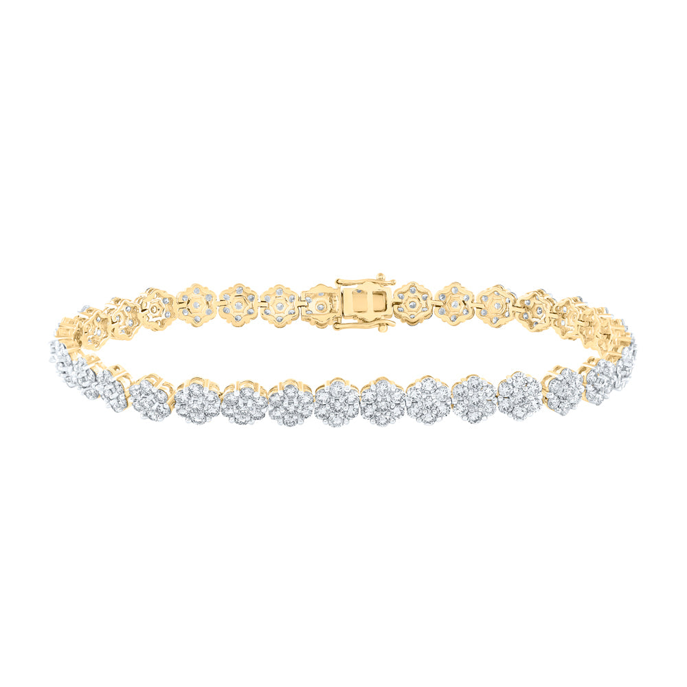 14Kt Yellow Gold 11 1/2Ctw-Dia Nk Flower Mens Bracelet (9 Inch) (19.6 grams)