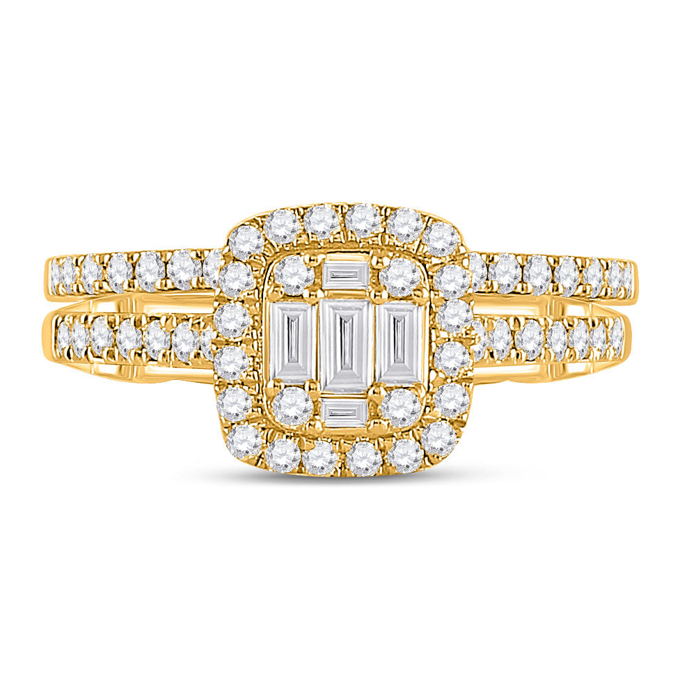 Gold Cluster Bridal Wedding Ring Band Set 3/4 Cttw Baguette Natural Diamond Womens (3.64 grams)