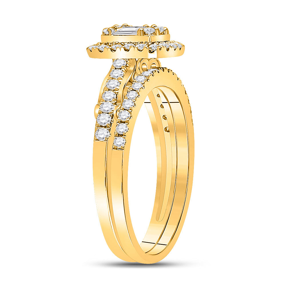Gold Cluster Bridal Wedding Ring Band Set 3/4 Cttw Baguette Natural Diamond Womens (3.64 grams)