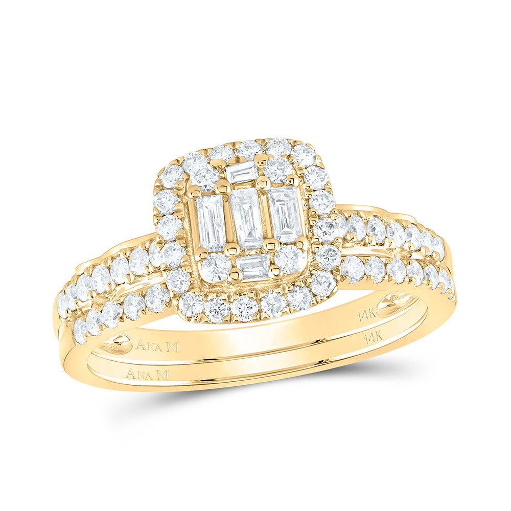 Gold Cluster Bridal Wedding Ring Band Set 3/4 Cttw Baguette Natural Diamond Womens (3.64 grams)