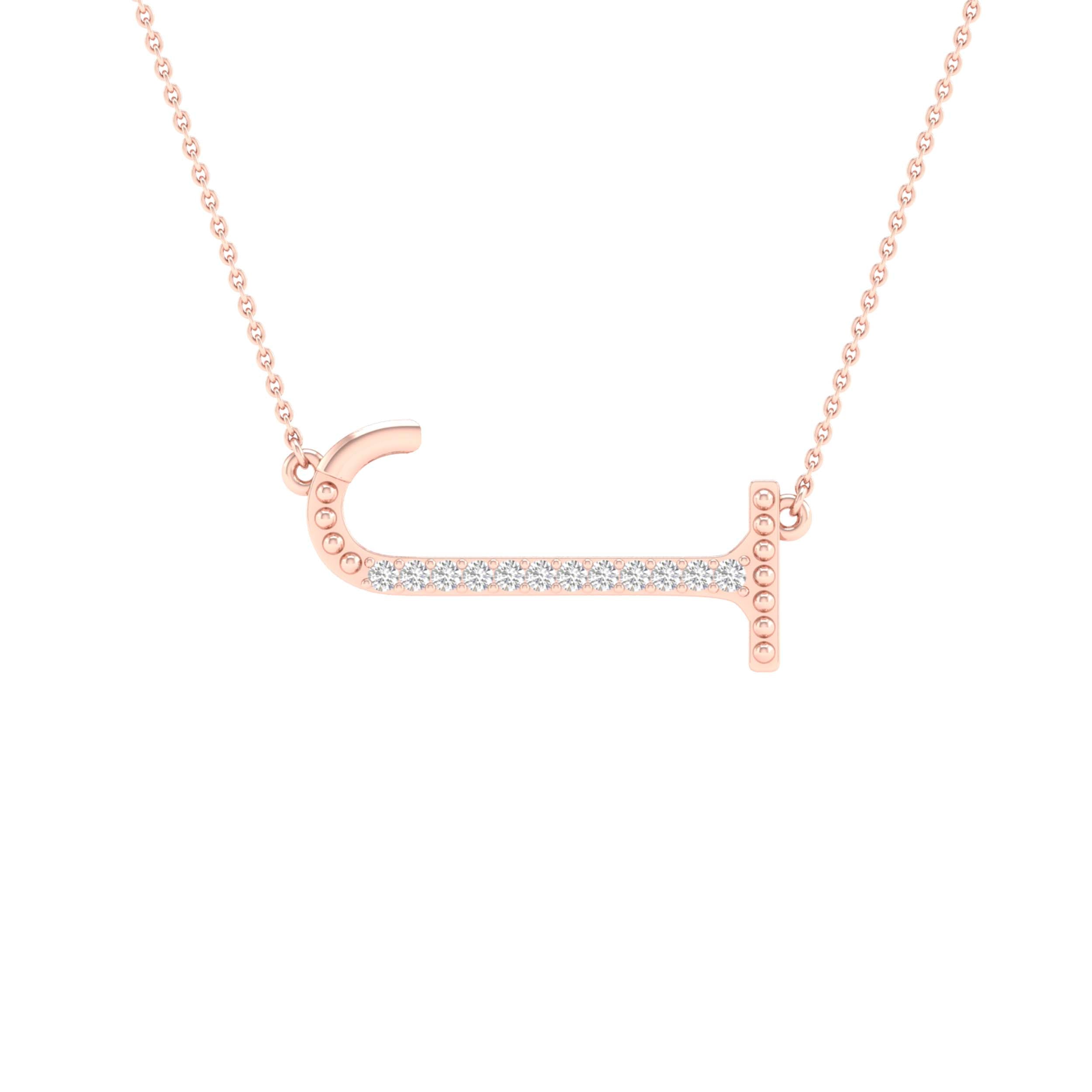 10Kt Rose Gold 1/20Ctw-Dia Ladies Initial J" Necklace" (0.65 grams)