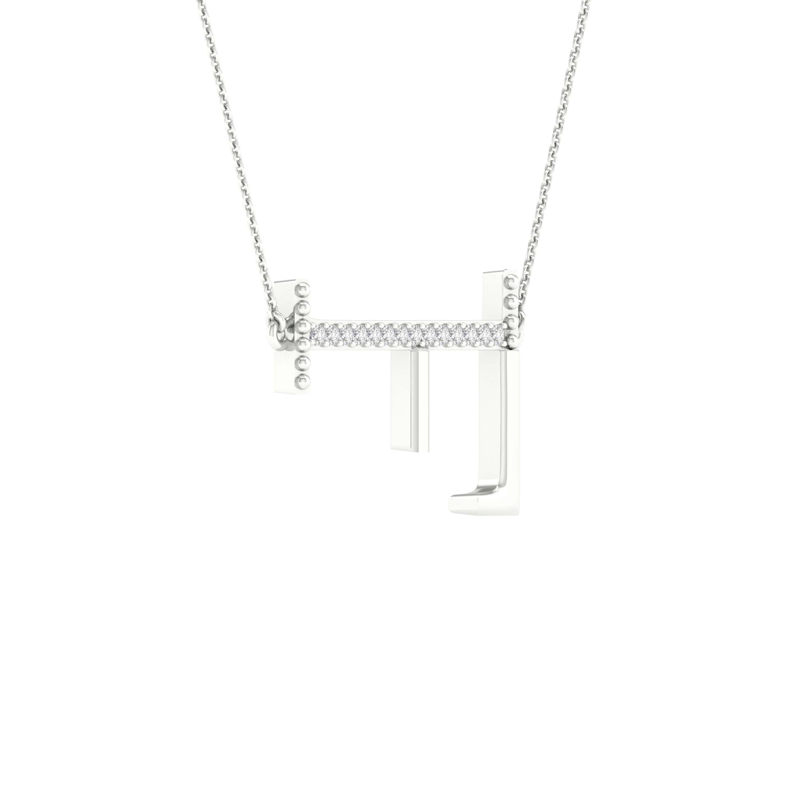 10Kt White Gold 1/20Ctw-Dia Ladies Initial "F Necklace" (1.18 grams)