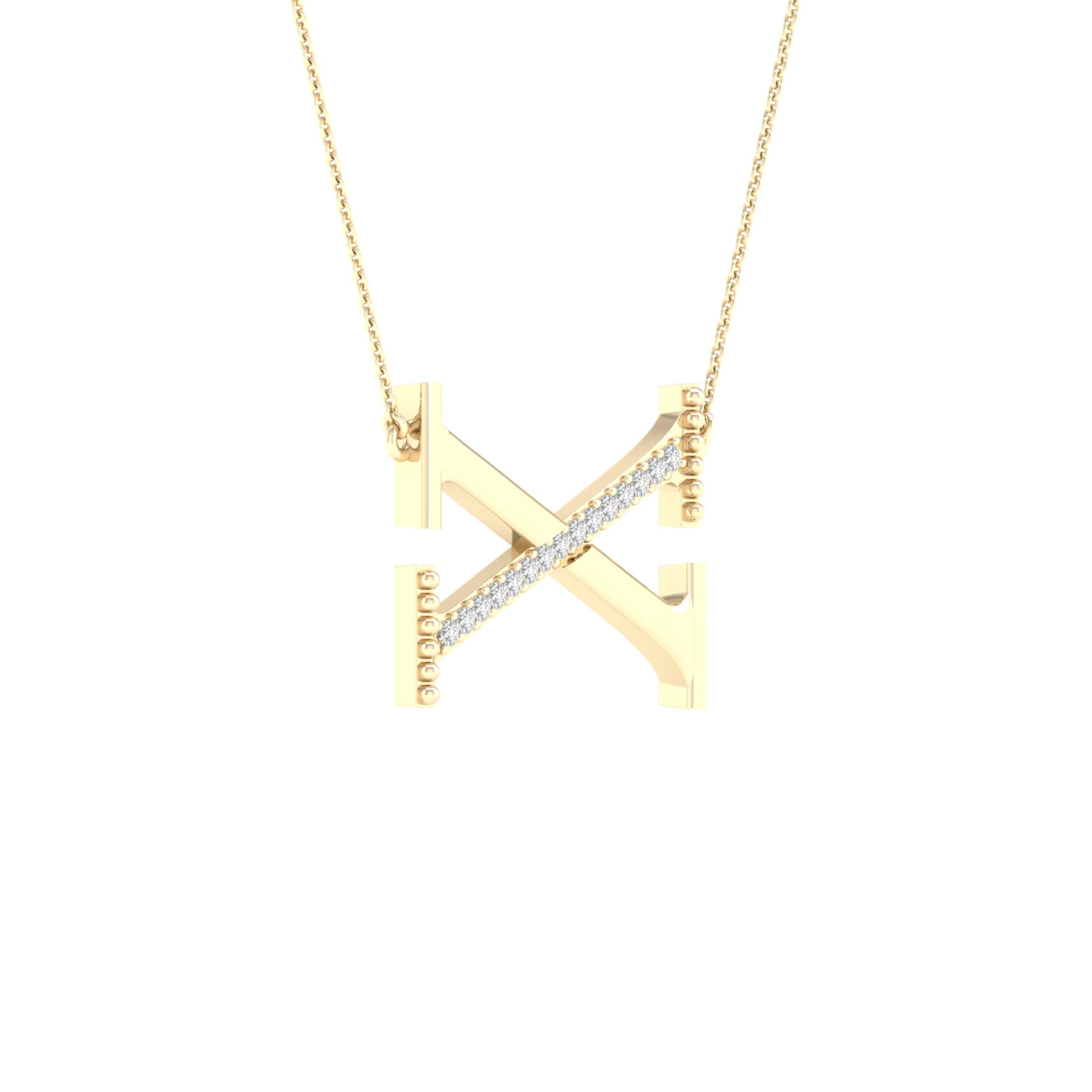 10Kt Yellow Gold 1/20Ctw-Dia Ladies Initial X" Necklace" (1.29 grams)