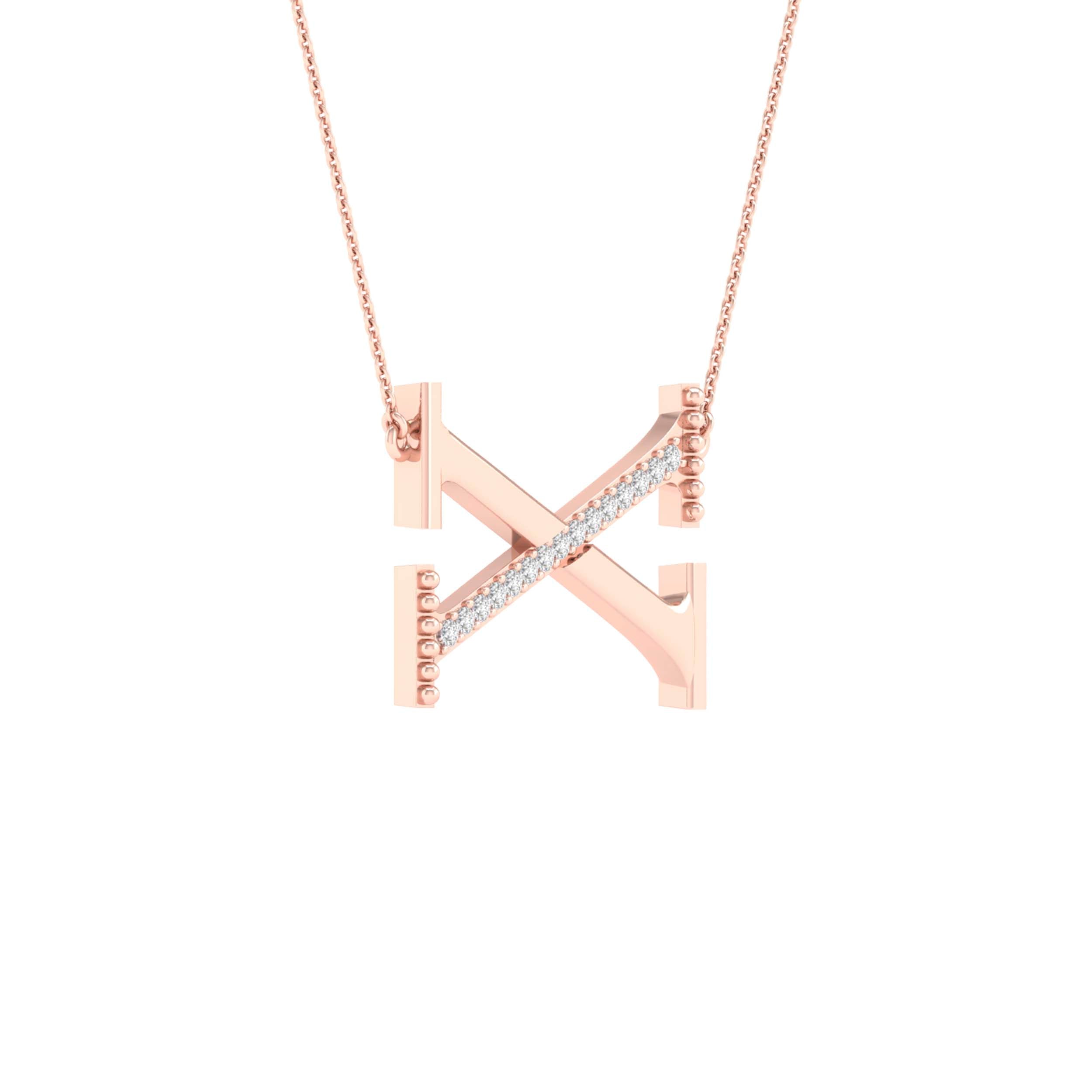 10Kt Rose Gold 1/20Ctw-Dia Ladies Initial X" Necklace" (1.29 grams)