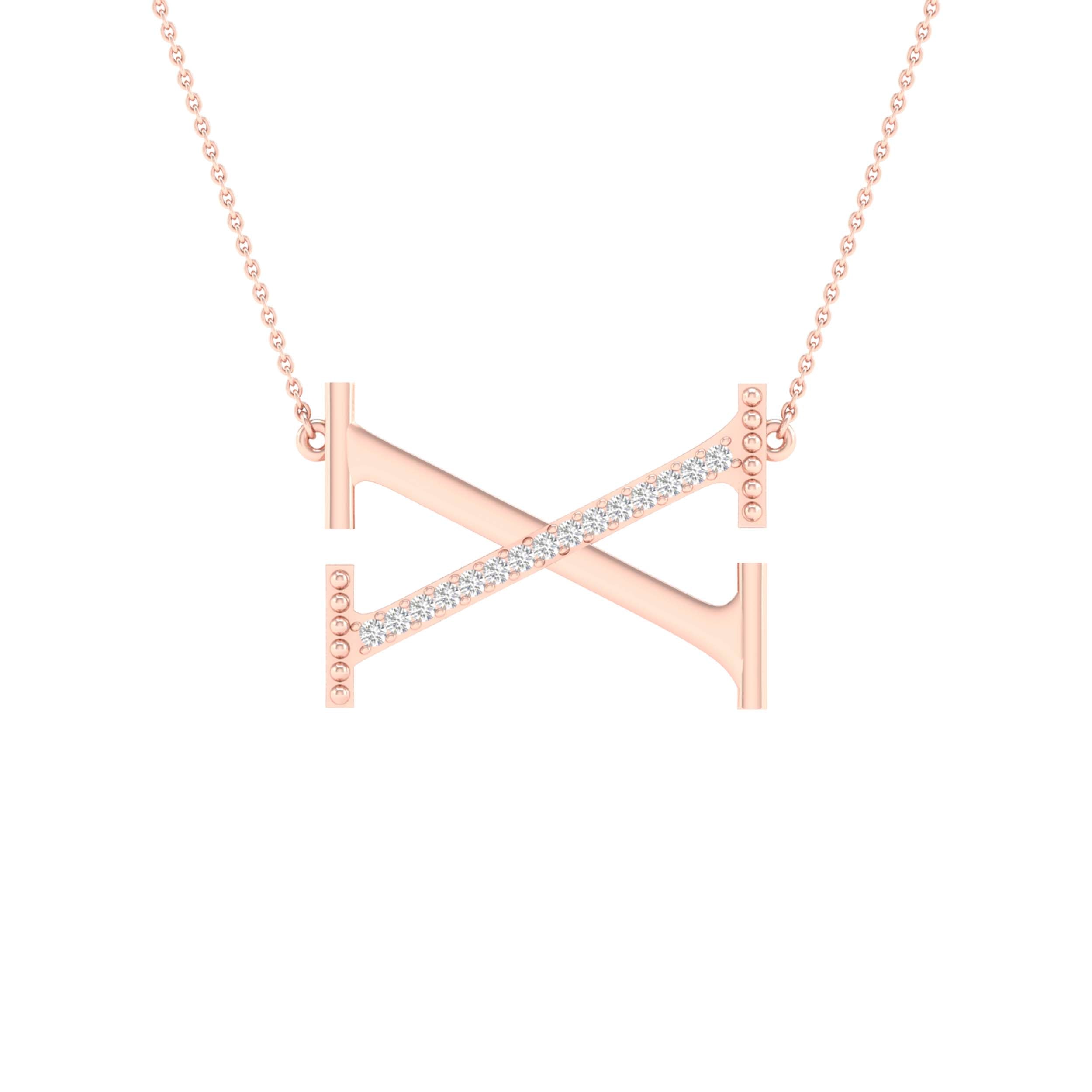 10Kt Rose Gold 1/20Ctw-Dia Ladies Initial X" Necklace" (1.29 grams)