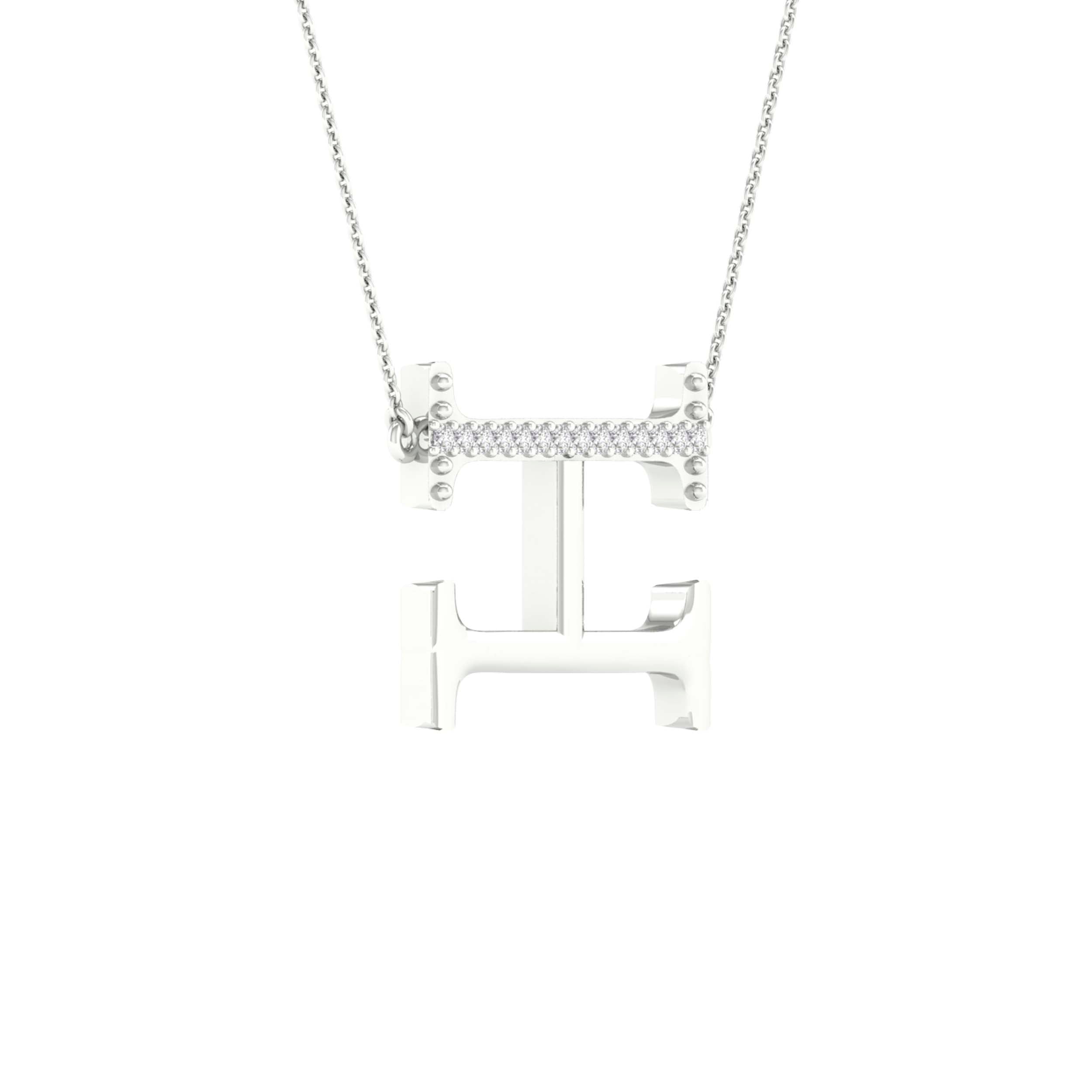 10Kt White Gold 1/20Ctw-Dia Ladies Initial H" Necklace" (1.29 grams)