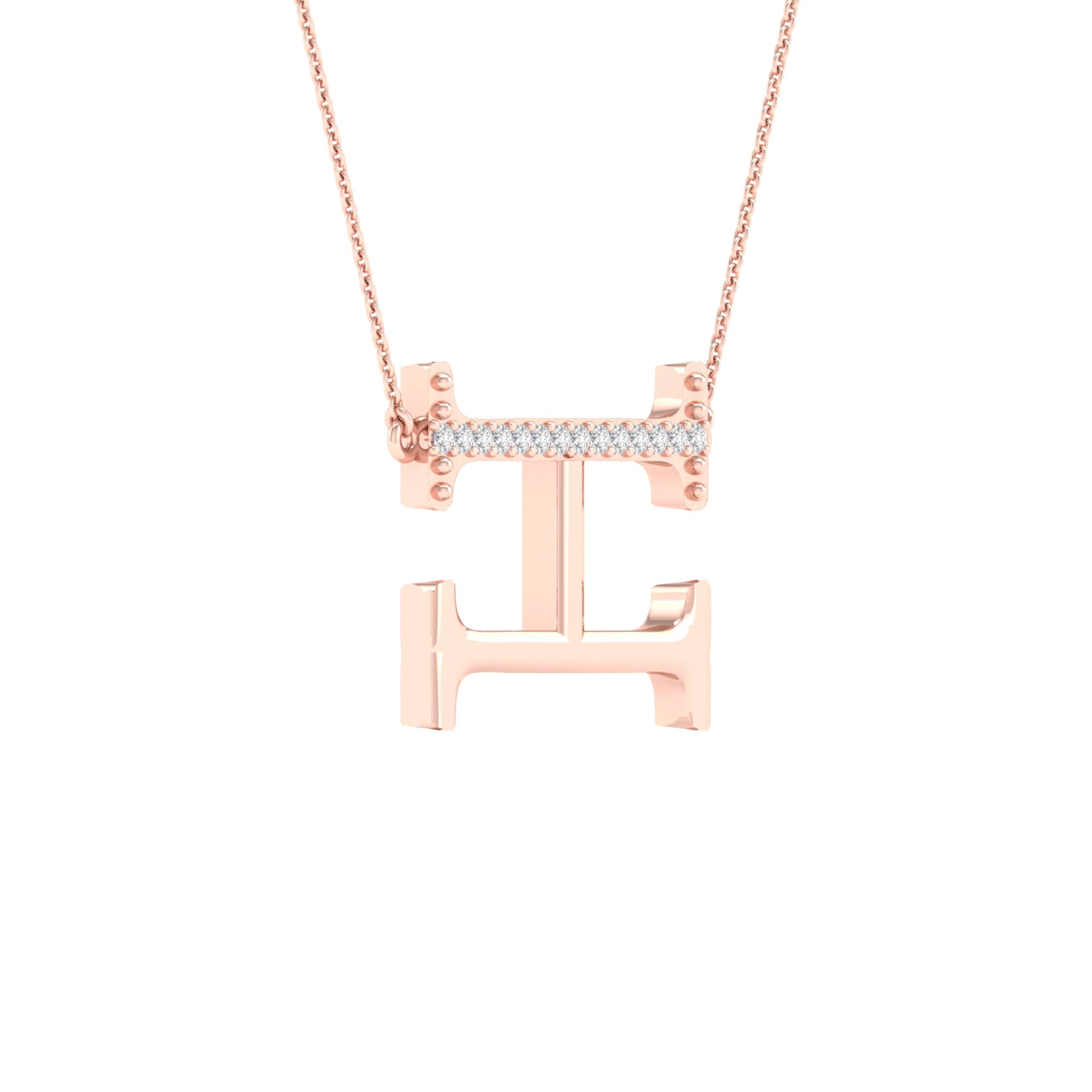 10Kt Rose Gold 1/20Ctw-Dia Ladies Initial H" Necklace" (1.29 grams)