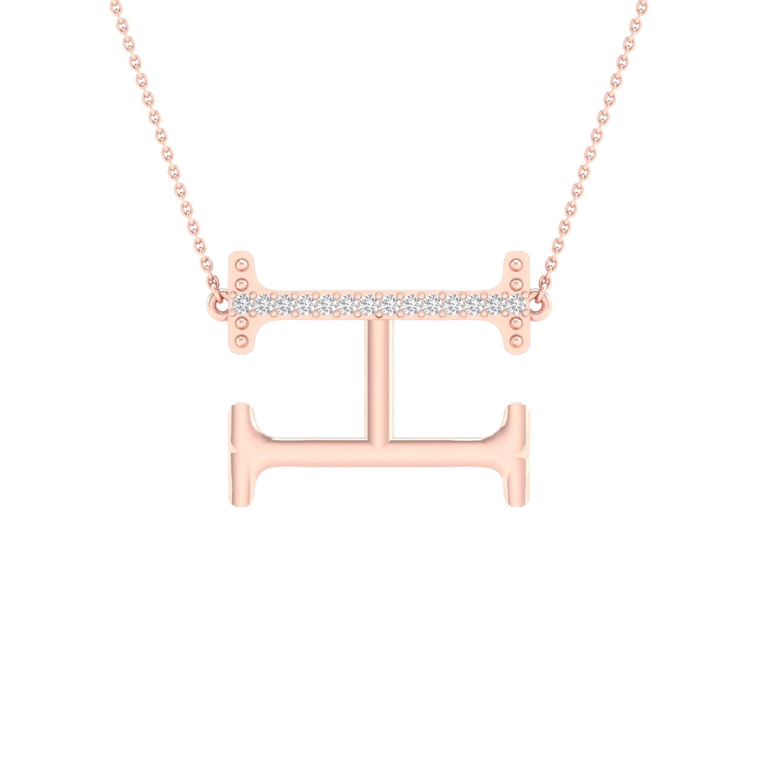 10Kt Rose Gold 1/20Ctw-Dia Ladies Initial H" Necklace" (1.29 grams)