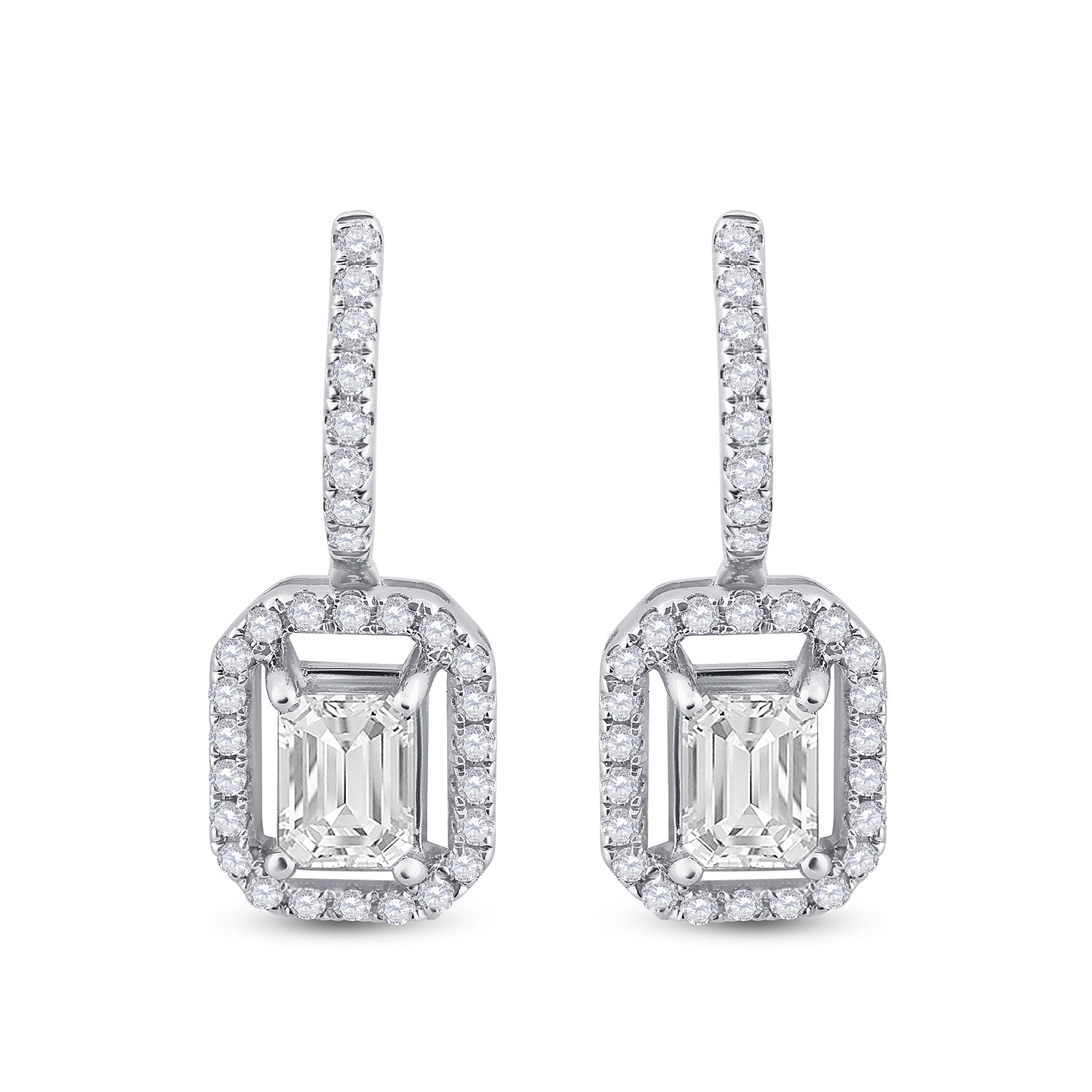 14Kt White Gold 1 1/4Ct-Dia Ana M 2*1/2Ct-Eme Earring (2.07 grams)