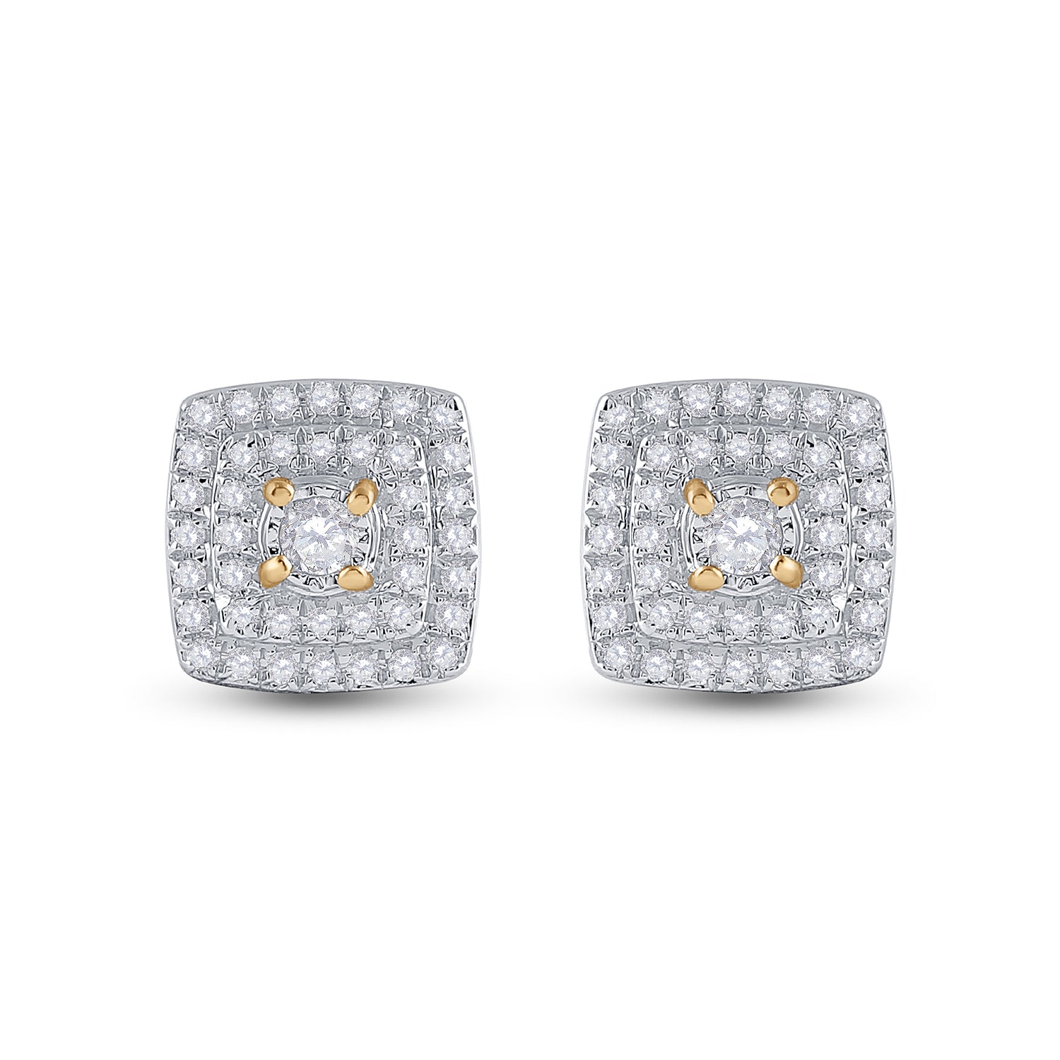 Gold Square Earrings 1/4 Cttw Round Natural Diamond Womens (0.95 grams)