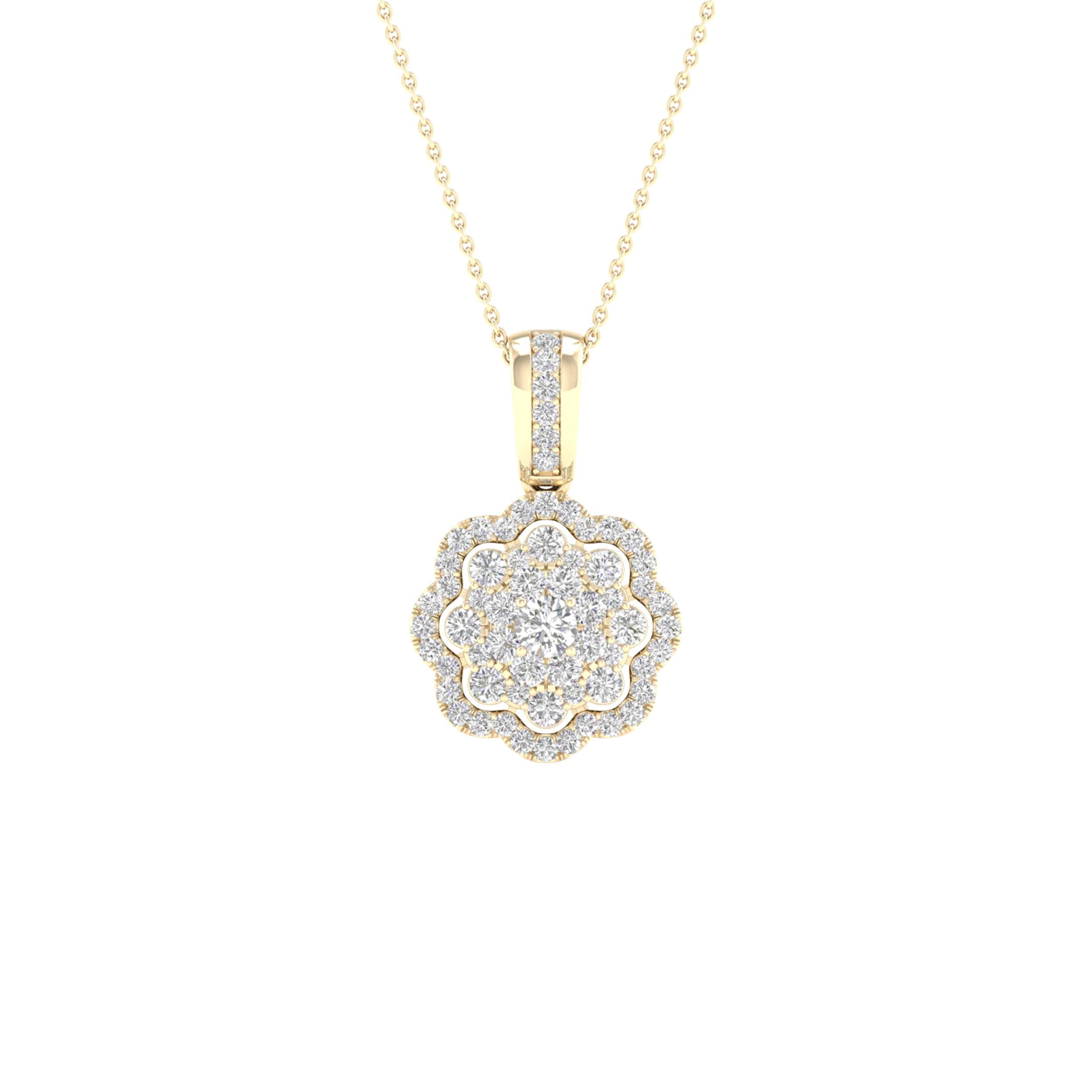 14Kt Yellow Gold 1/4Ctw-Dia Fashion Flower Pendant (1.64 grams)