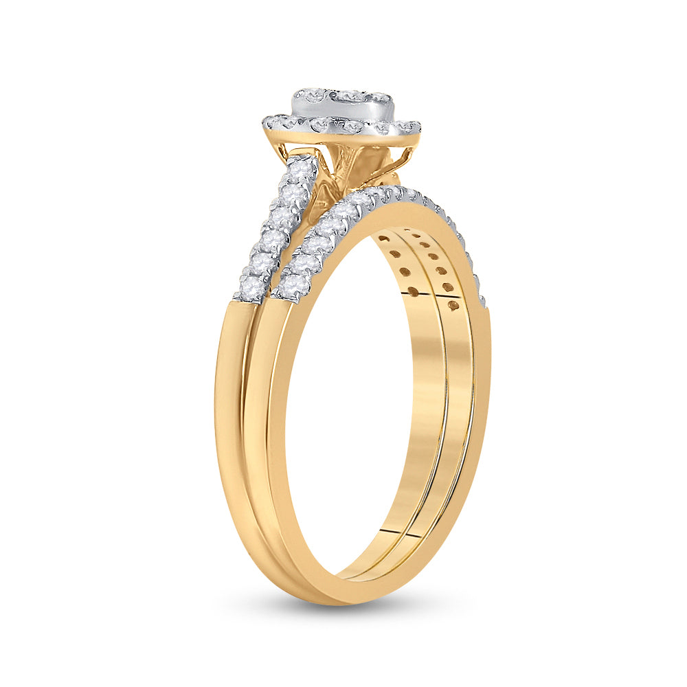 Gold Cluster Bridal Wedding Ring Band Set 1/2 Cttw Round Natural Diamond Womens (3.64 grams)