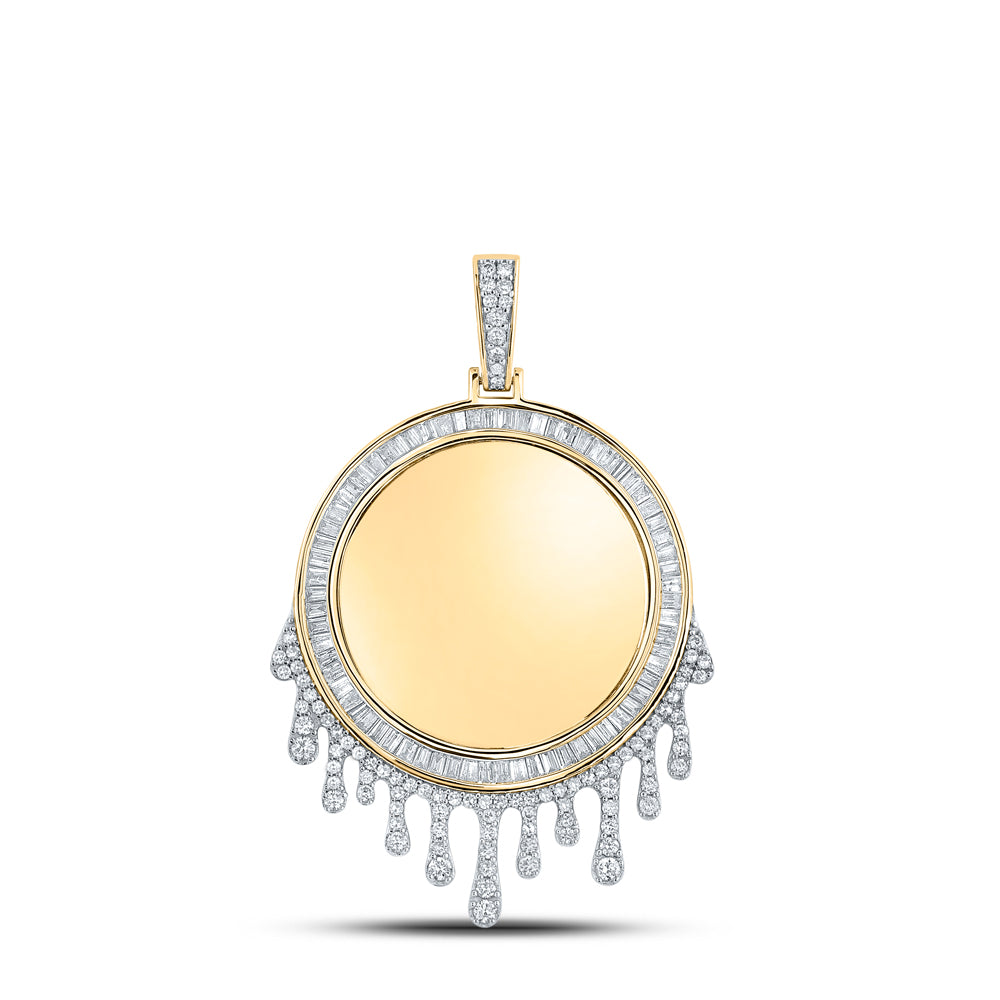 Gold Circle Charm Memory Pendant 1-7/8 Cttw Baguette Natural Diamond Mens (7.23 grams)