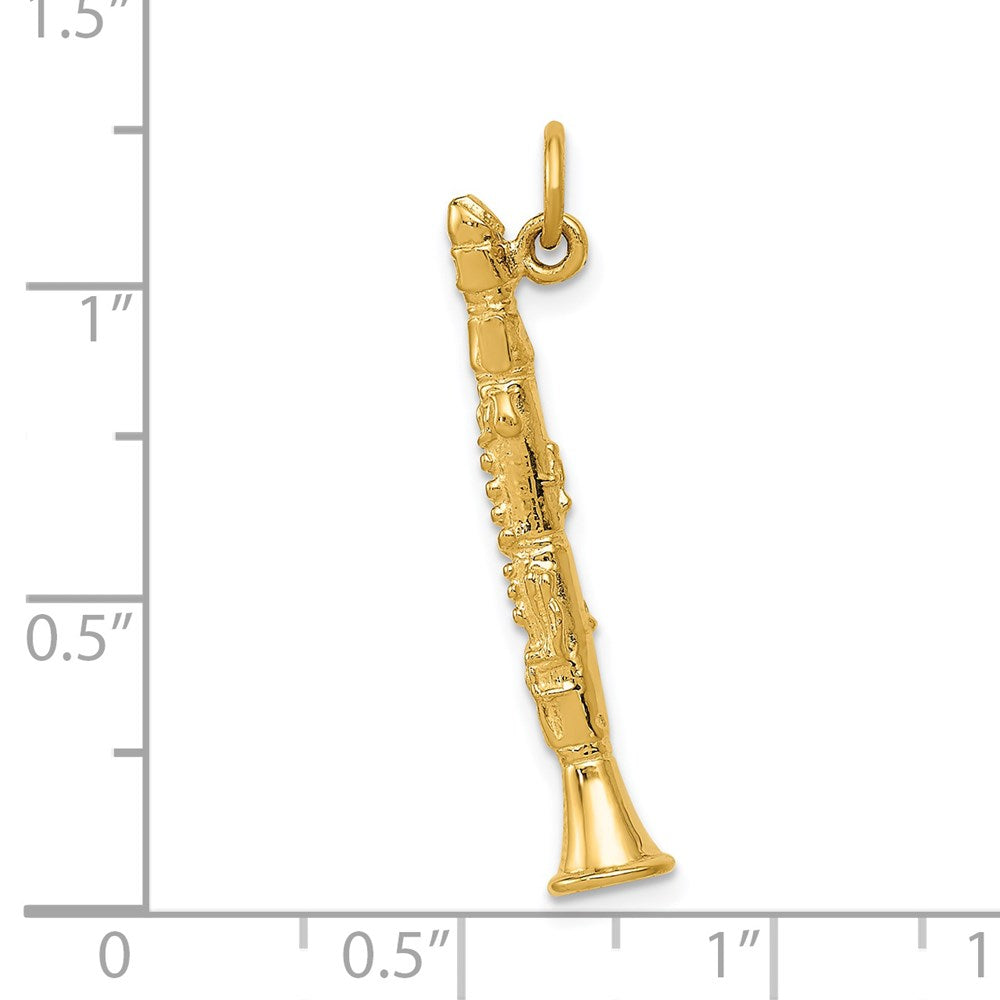 14k Yellow Gold 6 mm 3-D Clarinet Charm (1.97 grams)