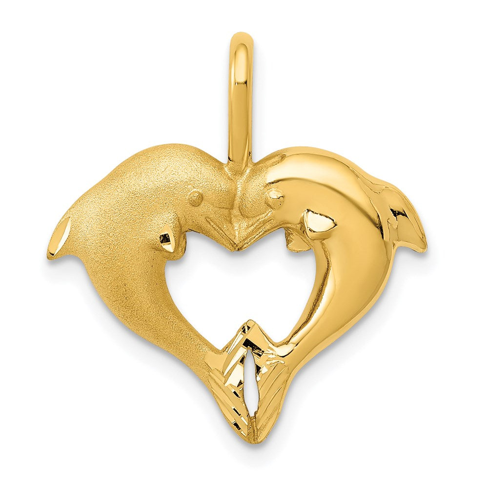 14k Yellow Gold 20 mm Dolphin Heart Pendant (2.16 grams)