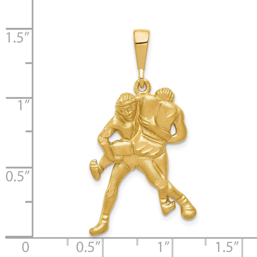 14k Yellow Gold 20 mm Satin and Diamond-cut Wrestlers Charm (3.33 grams)