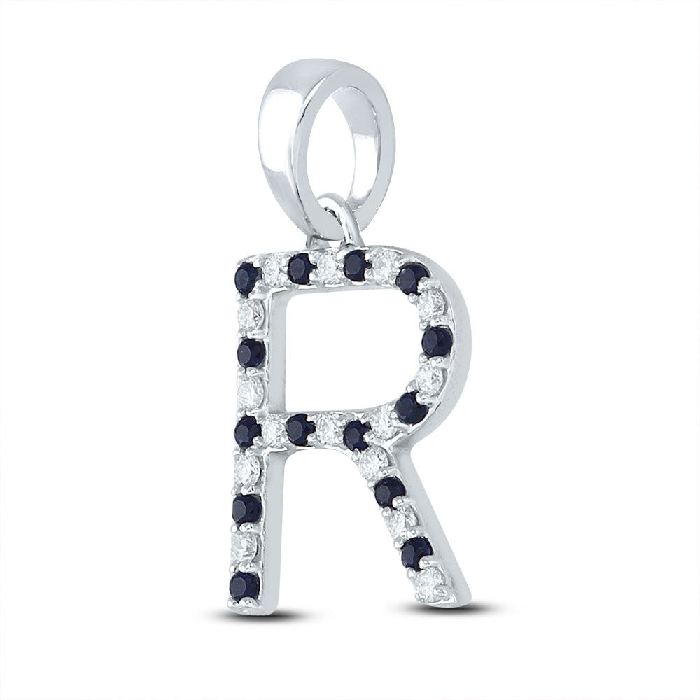 1/10Ctw-Diamond 1/8Ctw-Blue Sapp Natural Gem Initial "R" Pendant (1.1 grams)