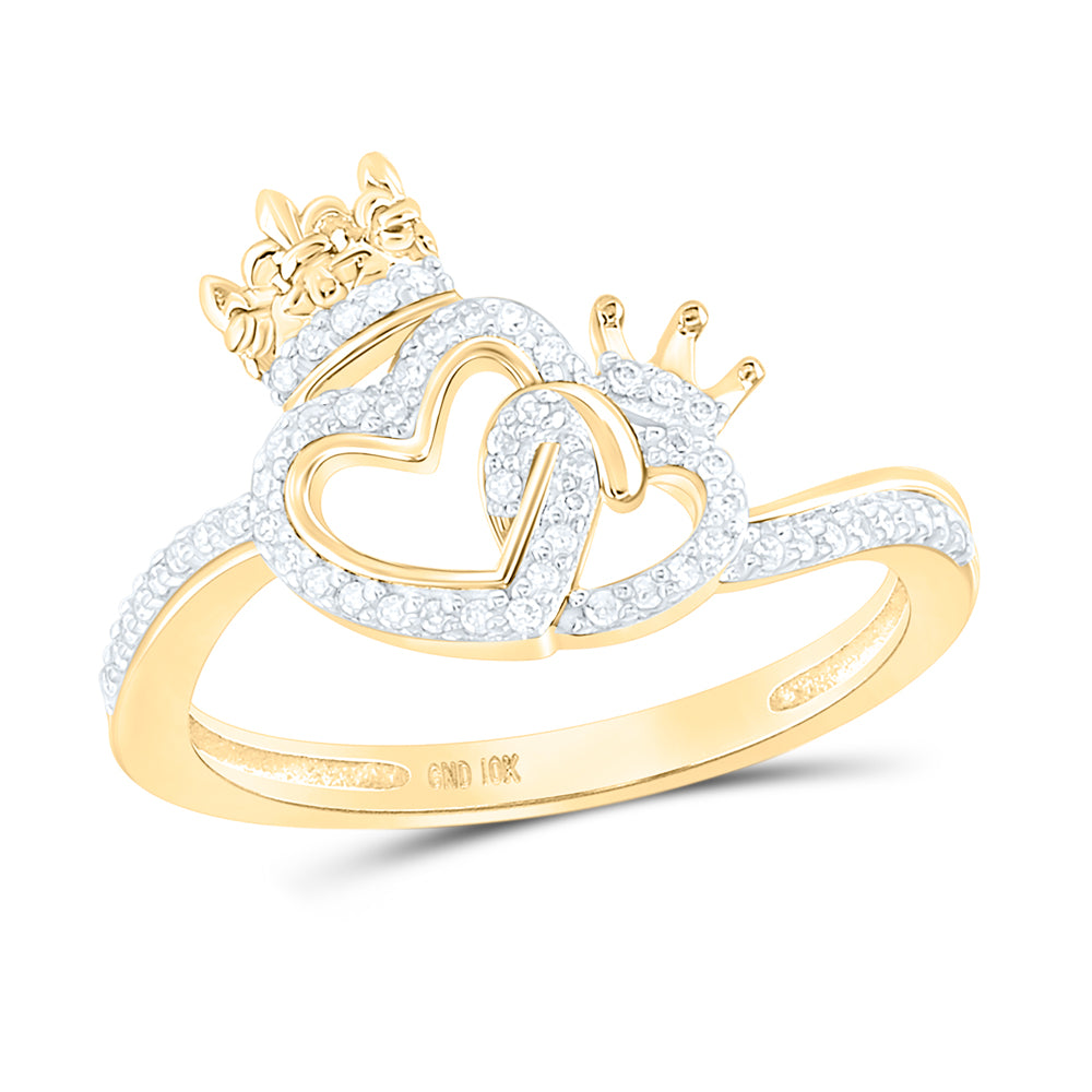 Gold King Queen Heart Ring 1/6 Cttw Round Natural Diamond Womens (2.35 grams)