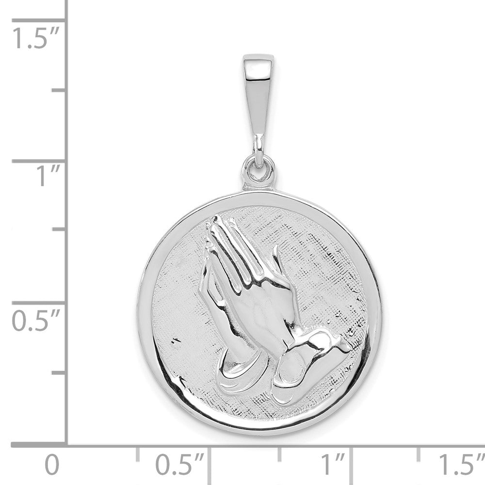 14k White Gold 21.95 mm Praying Hands & Serenity Prayer Pendant (3.86 grams)