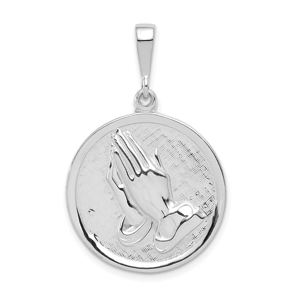 14k White Gold 21.95 mm Praying Hands & Serenity Prayer Pendant (3.86 grams)