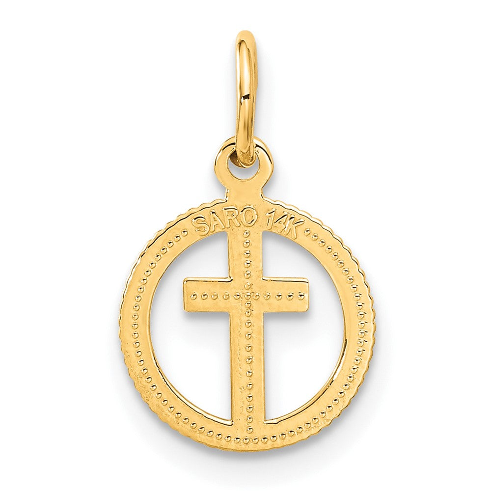 14k Yellow Gold 12 mm Eternal Life Cross in Circle Charm (0.6 grams)