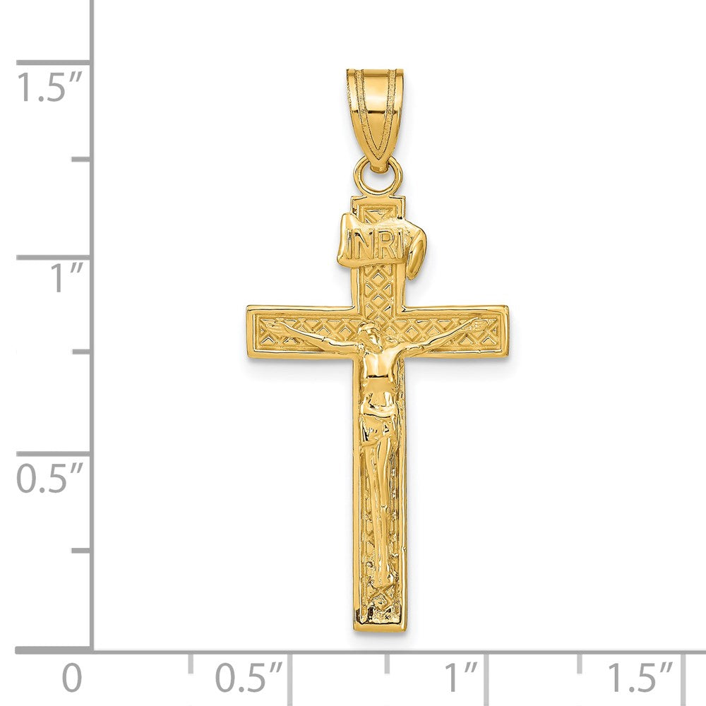 14k Yellow Gold 17 mm INRI Jesus Crucifix Pendant (2.48 grams)