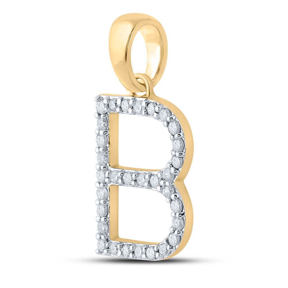 Gold B Initial Letter Pendant 1/4 Cttw Round Natural Diamond Womens (1.49 grams)