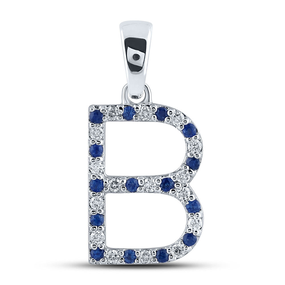 1/8Ct-Diamond 1/8Ctw-Blue Sapp Natural Gem Initial "B" Pendant (1.32 grams)