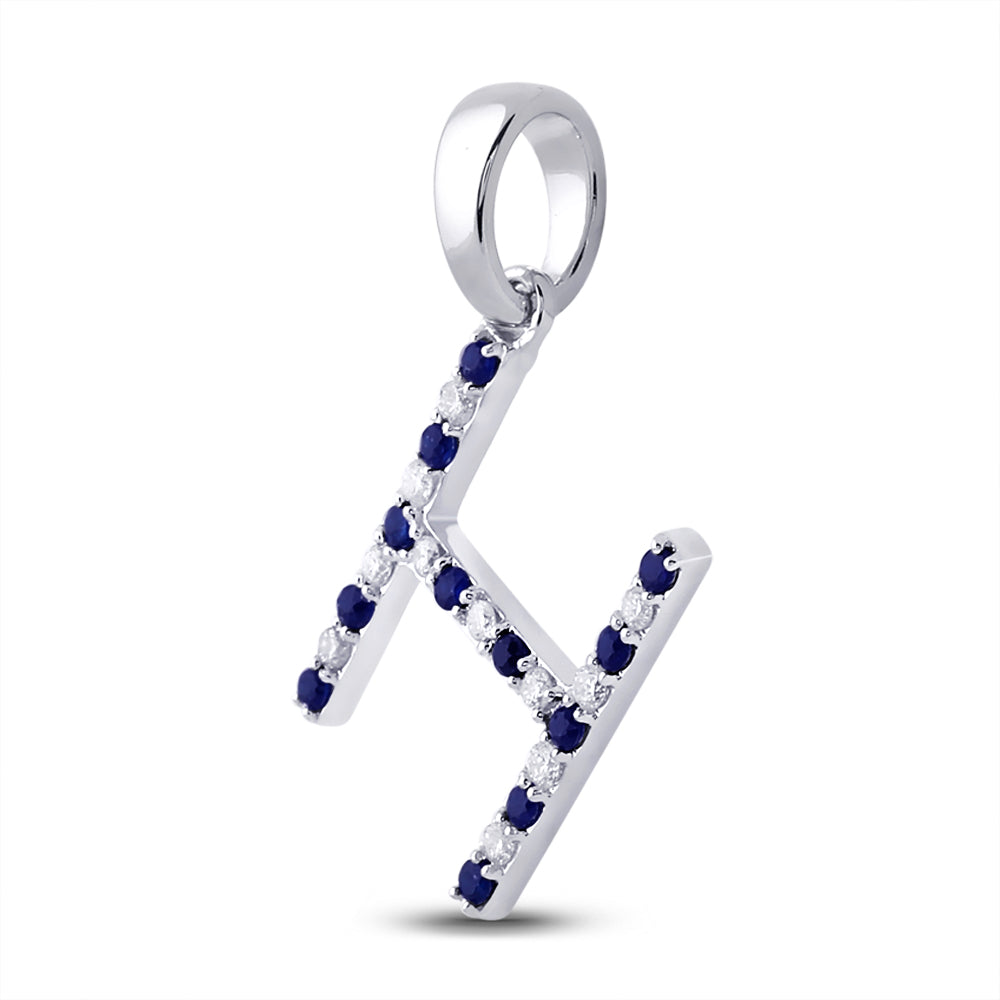1/10Ct-Diamond 1/10Ct-Blue Sapp Natural Gem Initial "H" Pendant (1.09 grams)