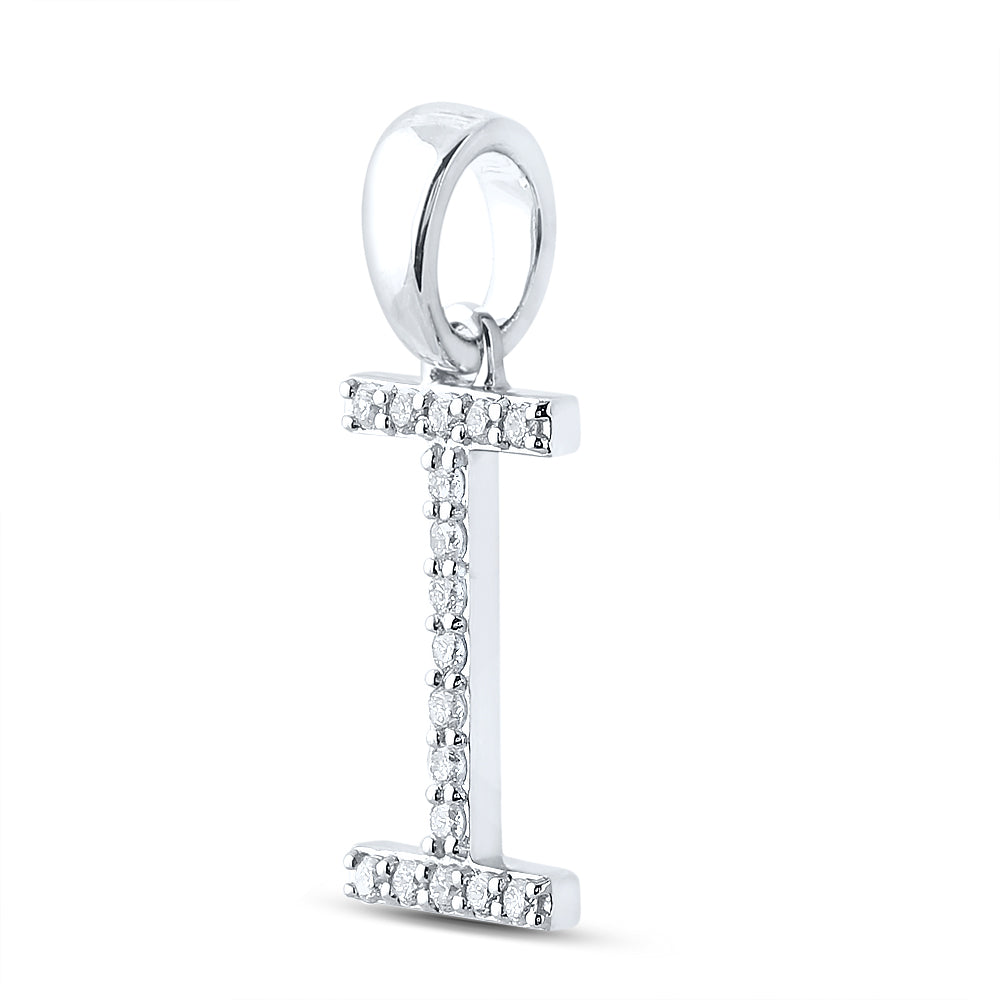 14Kt White Gold 1/8Ct-Dia Cn Ladies Initial I" Pendant" (0.98 grams)