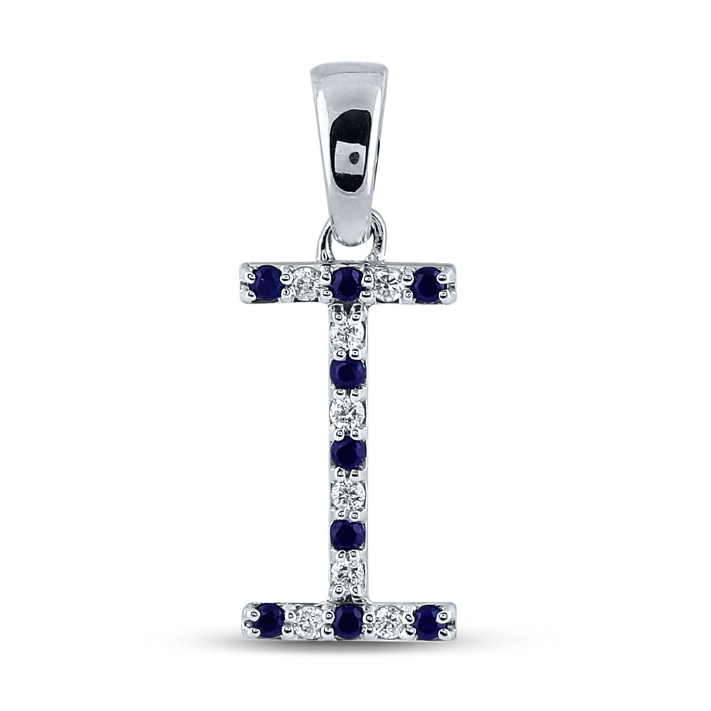 1/12Ct-Diamond 1/12Ct-Blue Sapp Natural Gem Initial "I" Pendant (0.88 grams)