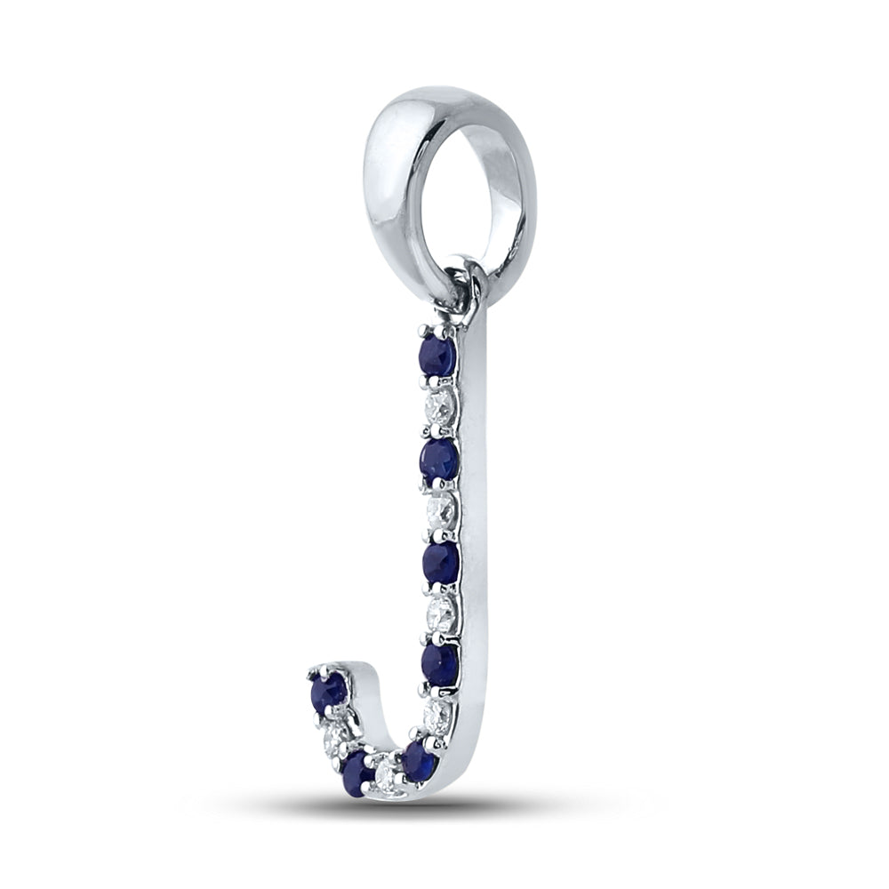 10Kt White Gold 1/20Ct-Dia 1/20Ct-Blue Sapp Natural Gem Initial J" Pendant" (0.79 grams)