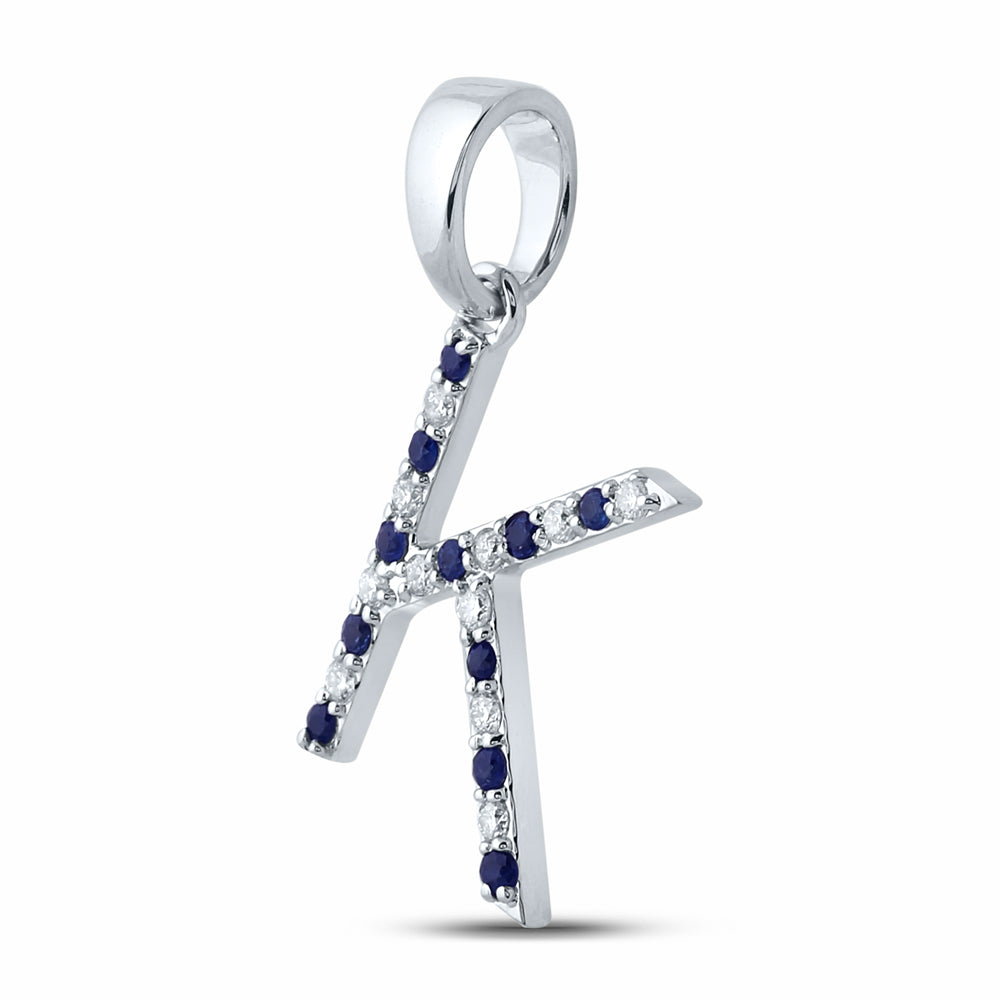10Kt White Gold 1/10Ct-Dia Cn 1/10Ct-Blue Sapp Natural Gem Initial K" Pendant" (1.1 grams)
