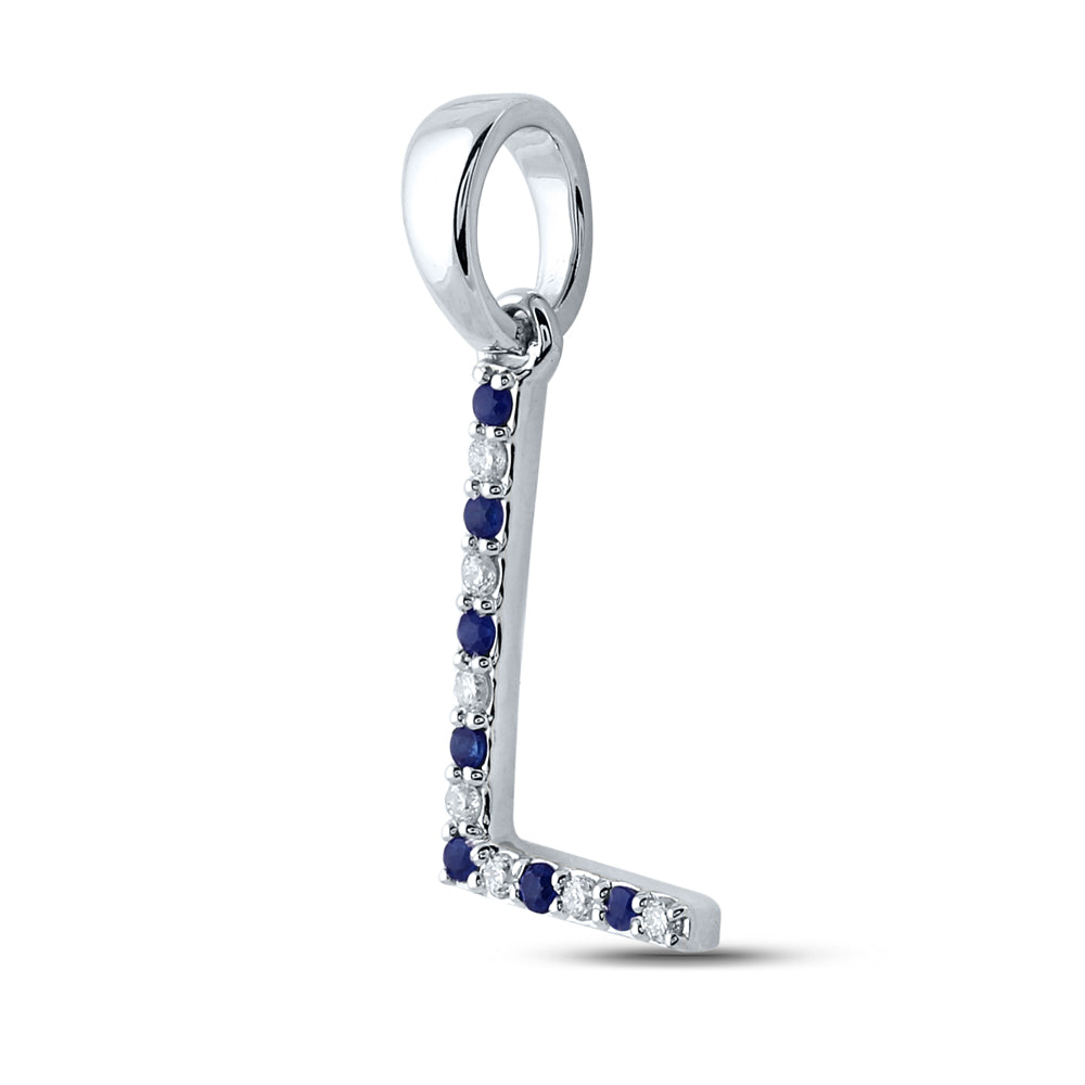 1/20Ct-Diamond 1/20Ct-Blue Sapp Natural Gem Initial "L" Pendant (0.68 grams)
