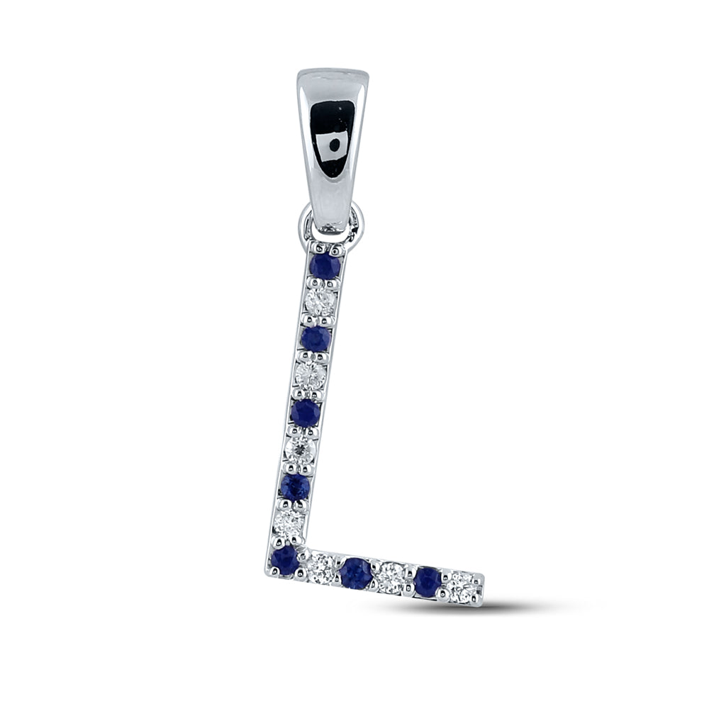 1/20Ct-Diamond 1/20Ct-Blue Sapp Natural Gem Initial "L" Pendant (0.68 grams)