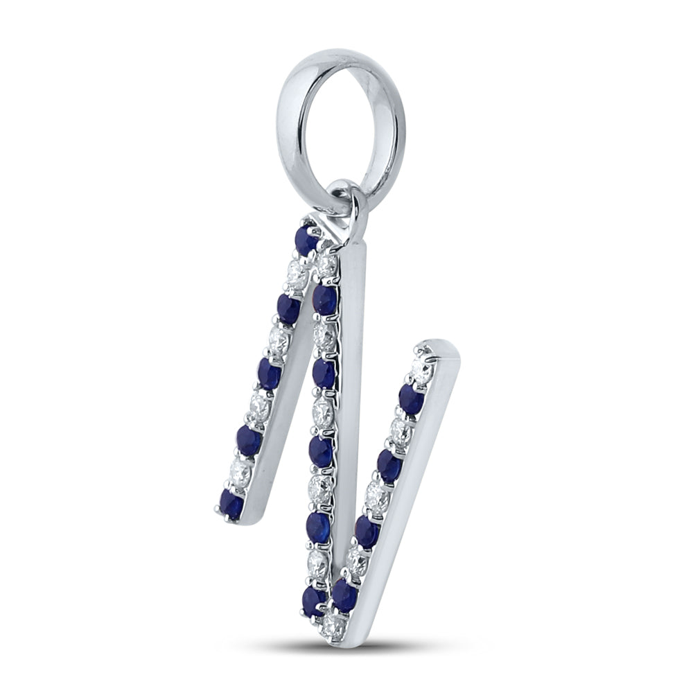 1/10Ct-Diamond 1/8Ct-Blue Sapp Natural Gem Initial "N" Pendant (1.18 grams)