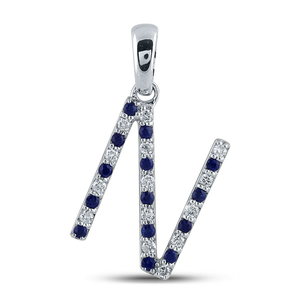 1/10Ct-Diamond 1/8Ct-Blue Sapp Natural Gem Initial "N" Pendant (1.18 grams)