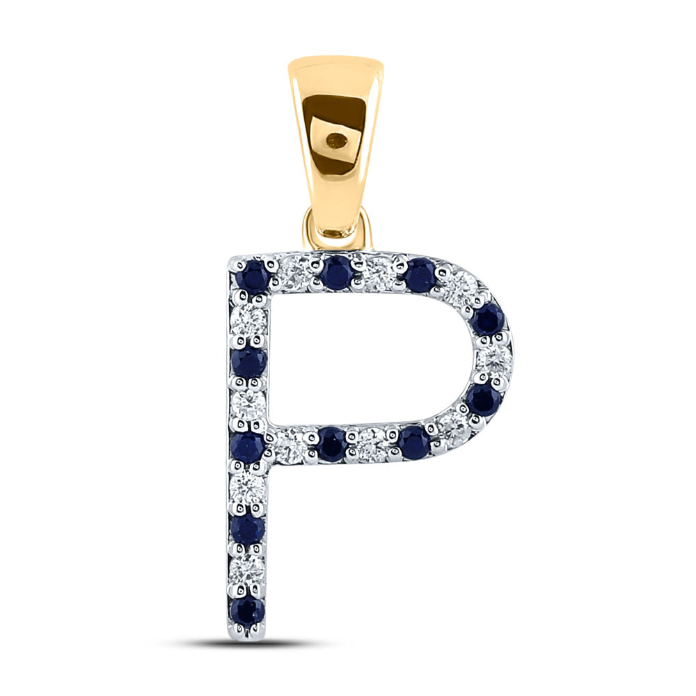 1/12Ctw-Diamond 1/10Ctw-Blue Sapp Natural Gem Initial "P" Pendant (1.06 grams)