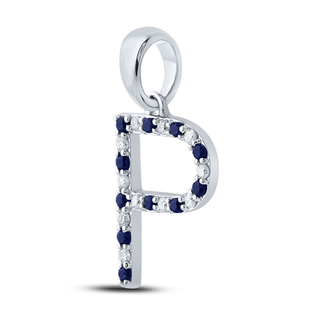10Kt White Gold 1/12Ct-Dia Cn 1/10Ct-Blue Sapp Natural Gem Initial P" Pendant" (1.06 grams)