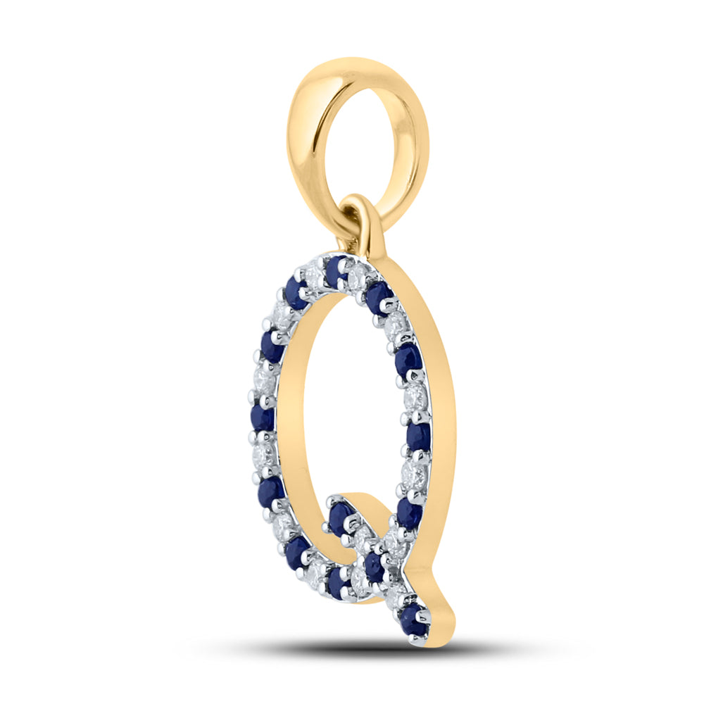 1/10Ctw-Diamond 1/8Ctw-Blue Sapp Natural Gem Initial "Q" Pendant (1.29 grams)