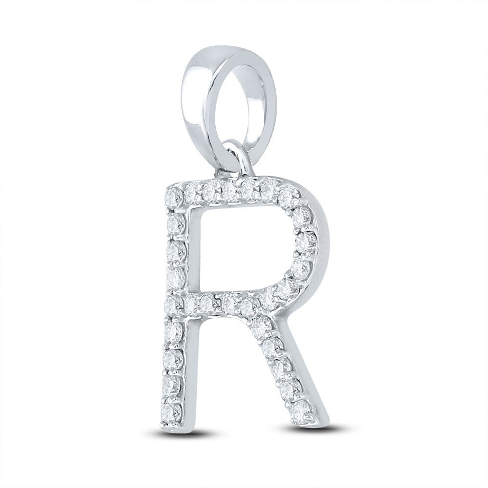 Gold R Initial Letter Pendant 1/5 Cttw Round Natural Diamond Womens (1.07 grams)
