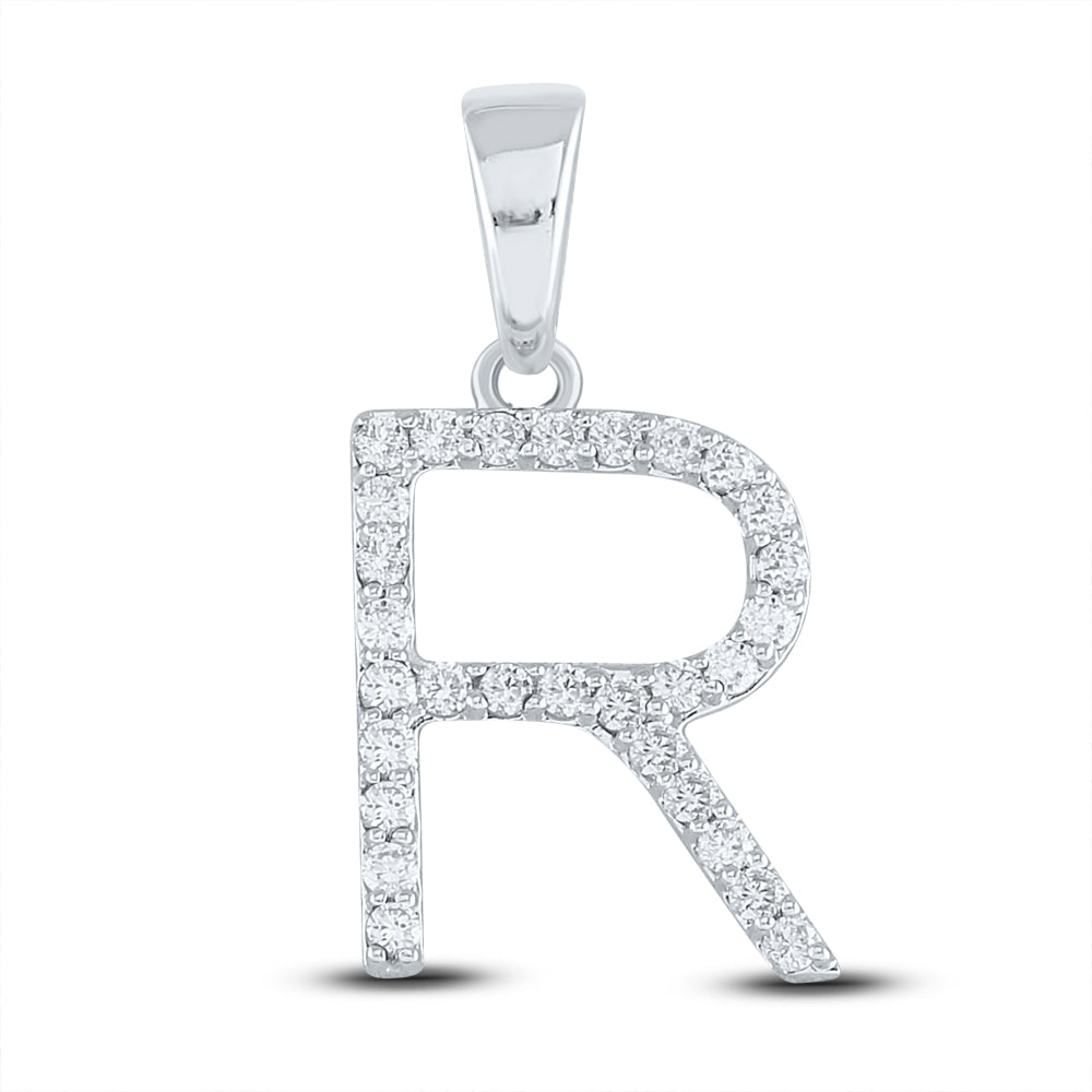 Gold R Initial Letter Pendant 1/5 Cttw Round Natural Diamond Womens (1.07 grams)