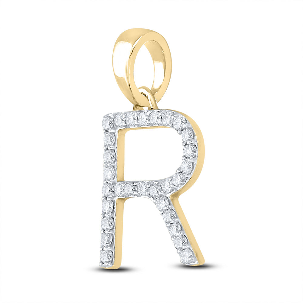 10Kt Yellow Gold 1/10Ct-Dia Cn 1/8Ct-Blue Sapp Natural Gem Initial R" Pendant" (1.11 grams)