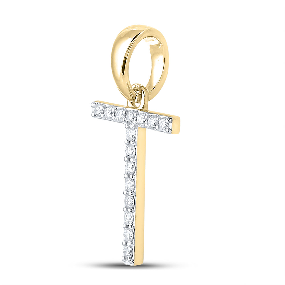 10Kt Yellow Gold 1/8Ct-Dia Cn Ladies Initial T" Pendant" (0.82 grams)