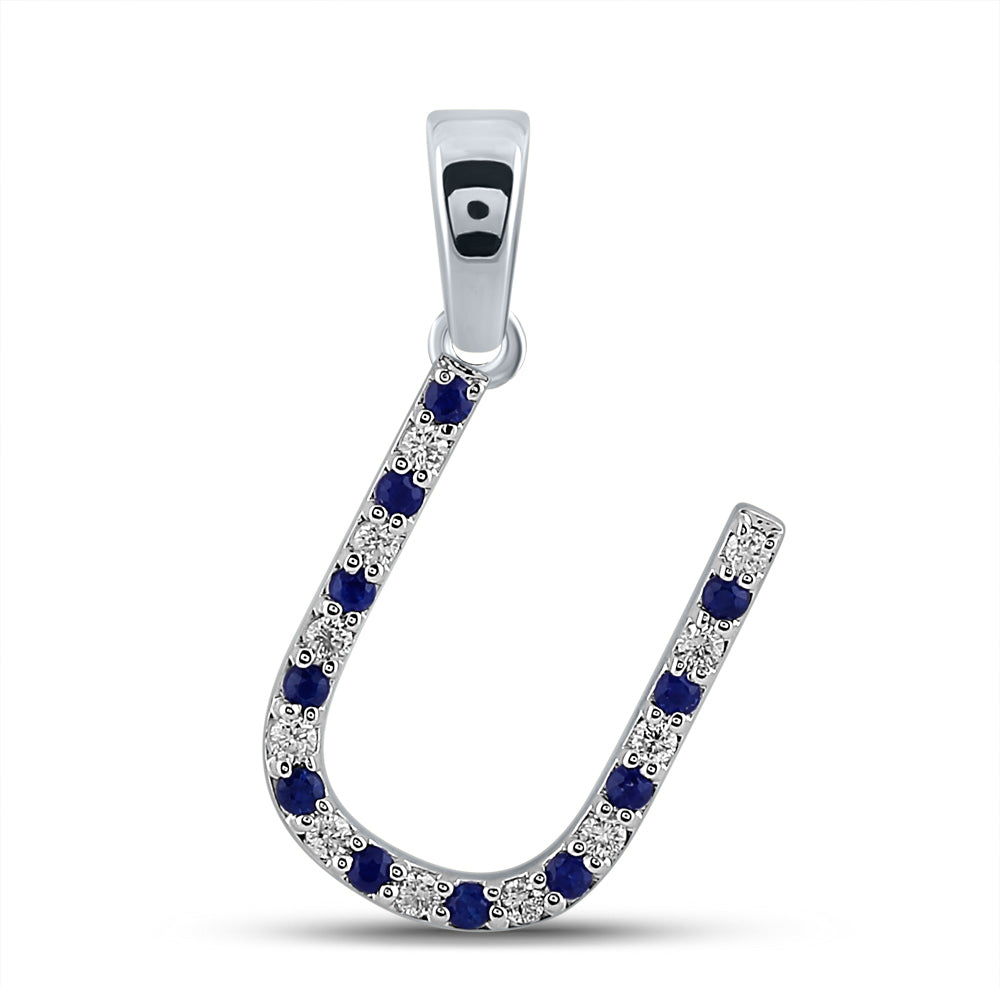 1/10Ct-Diamond 1/10Ct-Blue Sapp Natural Gem Initial "U" Pendant (1.01 grams)
